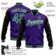 Custom Purple Kelly Green Black-Cream Bomber Full-Snap Varsity Letterman Two Tone Jacket Custom Purple Kelly Green Black-Cream Bomber Full-Snap Varsity Letterman Two Tone Jacket