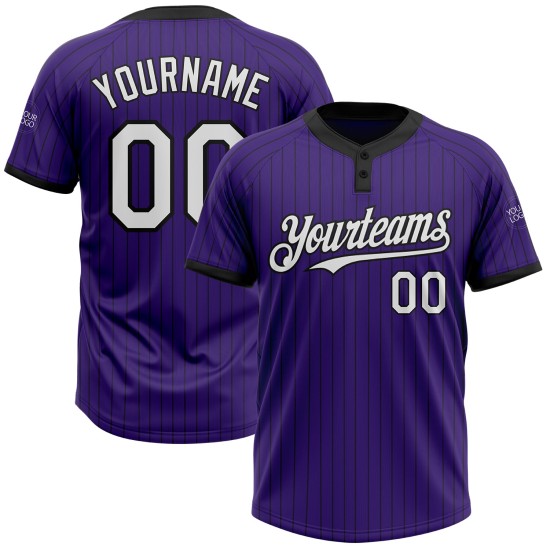 Custom Purple Black Pinstripe White Two-Button Unisex Jersey Custom Purple Black Pinstripe White Two-Button Unisex Jersey