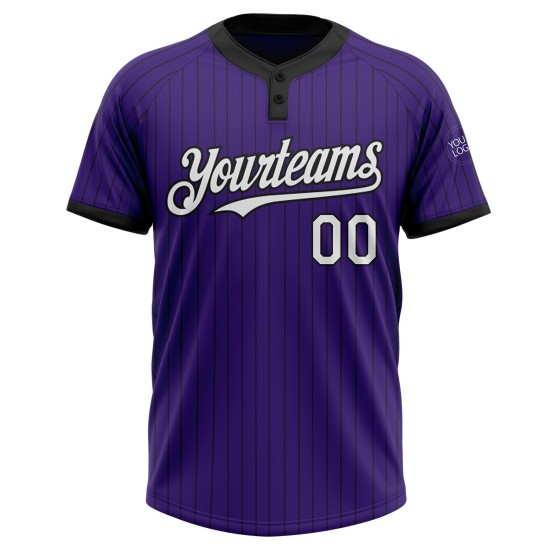 Custom Purple Black Pinstripe White Two-Button Unisex Jersey Custom Purple Black Pinstripe White Two-Button Unisex Jersey