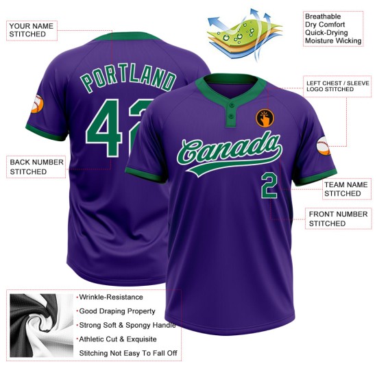 Custom Purple Kelly Green-White Two-Button Unisex Jersey Custom Purple Kelly Green-White Two-Button Unisex Jersey