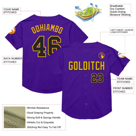 Custom Purple Black-Gold Mesh Authentic Throwback rugby Jersey Custom Purple Black-Gold Mesh Authentic Throwback rugby Jersey
