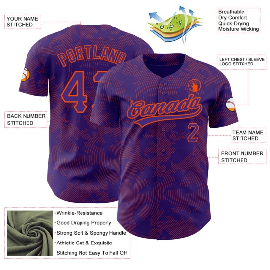 Custom Purple Orange 3D Pattern Design Curve Lines Authentic rugby Jersey Custom Purple Orange 3D Pattern Design Curve Lines Authentic rugby Jersey