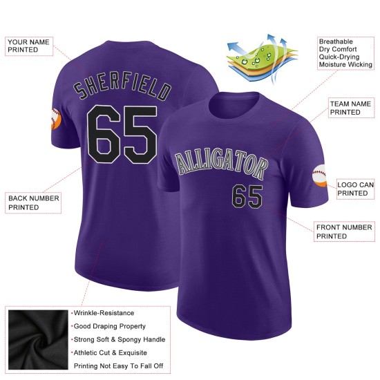 Custom Purple Black-Gray Performance T-Shirt Custom Purple Black-Gray Performance T-Shirt