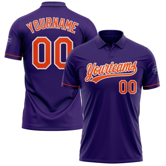 Custom Purple Orange-White Performance Vapor Golf Polo Shirt Custom Purple Orange-White Performance Vapor Golf Polo Shirt
