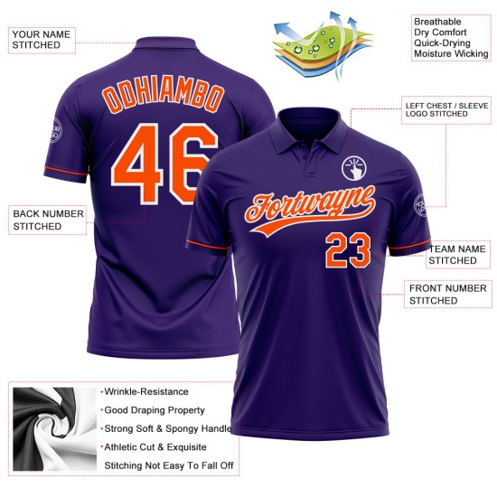 Custom Purple Orange-White Performance Vapor Golf Polo Shirt Custom Purple Orange-White Performance Vapor Golf Polo Shirt