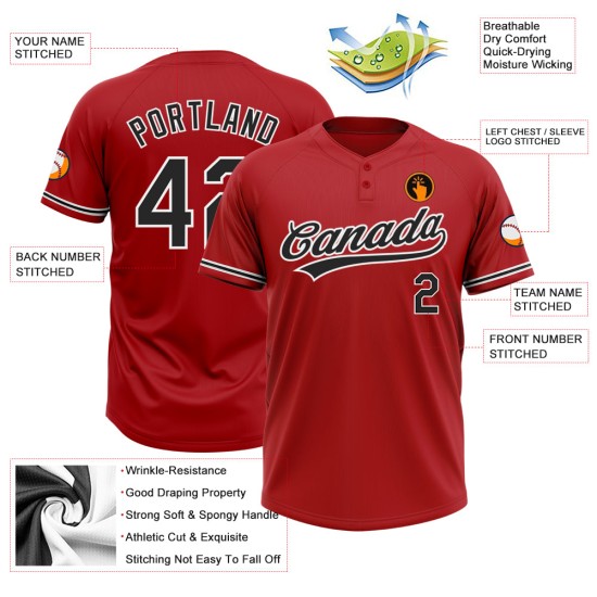 Custom Red Black-White Two-Button Unisex Jersey Custom Red Black-White Two-Button Unisex Jersey