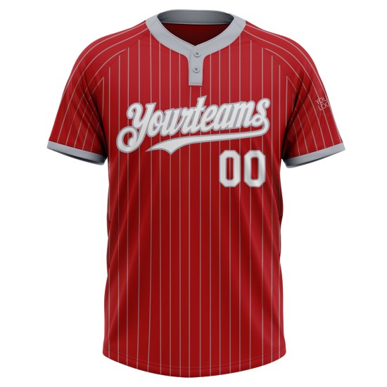 Custom Red Gray Pinstripe White Two-Button Unisex Jersey Custom Red Gray Pinstripe White Two-Button Unisex Jersey