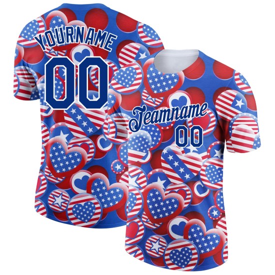 Custom Red Royal-White 3D American Flag Patriotic Performance T-Shirt Custom Red Royal-White 3D American Flag Patriotic Performance T-Shirt