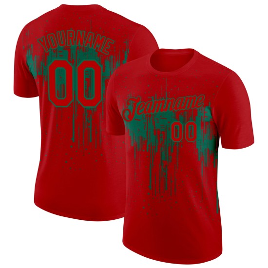 Custom Red Kelly Green 3D Pattern Design Dripping Splatter Art Performance T-Shirt Custom Red Kelly Green 3D Pattern Design Dripping Splatter Art Performance T-Shirt