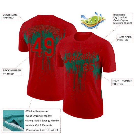 Custom Red Kelly Green 3D Pattern Design Dripping Splatter Art Performance T-Shirt Custom Red Kelly Green 3D Pattern Design Dripping Splatter Art Performance T-Shirt