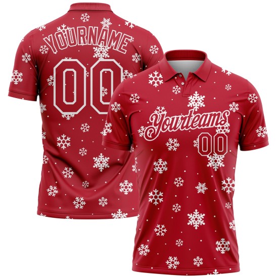 Custom Red White 3D Christmas Snowflakes Performance Golf Polo Shirt Custom Red White 3D Christmas Snowflakes Performance Golf Polo Shirt