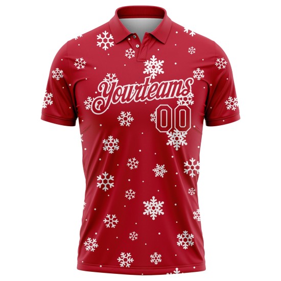 Custom Red White 3D Christmas Snowflakes Performance Golf Polo Shirt Custom Red White 3D Christmas Snowflakes Performance Golf Polo Shirt