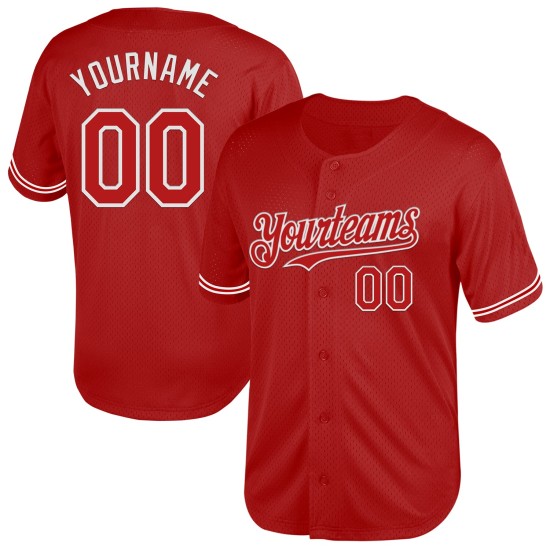 Custom Red White Mesh Authentic Throwback rugby Jersey Custom Red White Mesh Authentic Throwback rugby Jersey