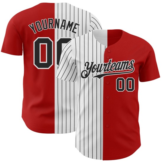 Custom Red White-Black Pinstripe Authentic Split Fashion rugby Jersey Custom Red White-Black Pinstripe Authentic Split Fashion rugby Jersey