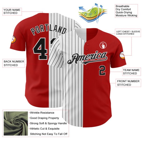 Custom Red White-Black Pinstripe Authentic Split Fashion rugby Jersey Custom Red White-Black Pinstripe Authentic Split Fashion rugby Jersey