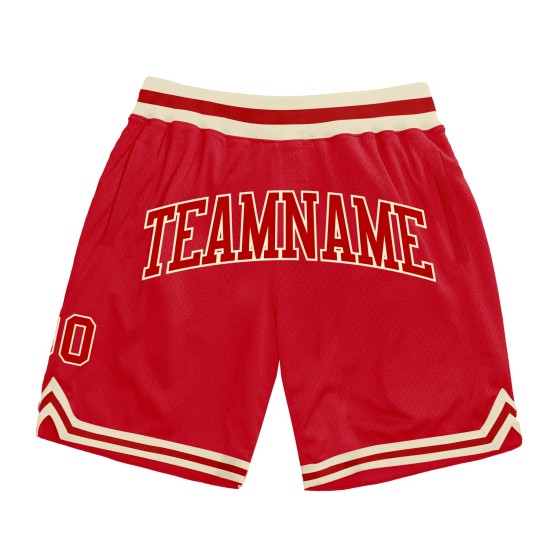 Custom Red Red-Cream Authentic Throwback Shorts Custom Red Red-Cream Authentic Throwback Shorts