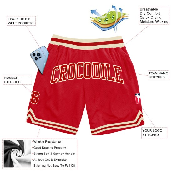 Custom Red Red-Cream Authentic Throwback Shorts Custom Red Red-Cream Authentic Throwback Shorts
