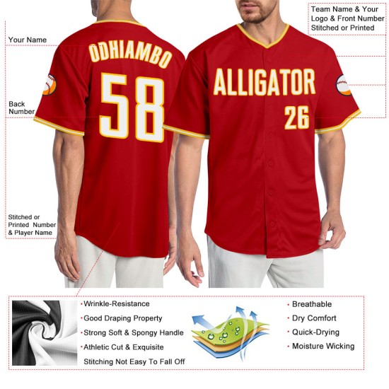 Custom Red White-Gold Authentic rugby Jersey Custom Red White-Gold Authentic rugby Jersey