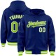 Custom Royal Neon Green-White Bomber Full-Snap Varsity Letterman Hoodie Jacket Custom Royal Neon Green-White Bomber Full-Snap Varsity Letterman Hoodie Jacket