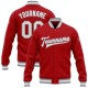 Custom Red White-Gray Bomber Full-Snap Varsity Letterman Jacket Custom Red White-Gray Bomber Full-Snap Varsity Letterman Jacket