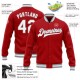 Custom Red White-Gray Bomber Full-Snap Varsity Letterman Jacket Custom Red White-Gray Bomber Full-Snap Varsity Letterman Jacket