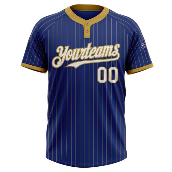 Custom Royal Old Gold Pinstripe White Two-Button Unisex Jersey Custom Royal Old Gold Pinstripe White Two-Button Unisex Jersey