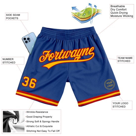 Custom Royal Gold-Red Authentic Throwback Shorts Custom Royal Gold-Red Authentic Throwback Shorts