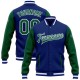 Custom Royal Kelly Green-White Bomber Full-Snap Varsity Letterman Two Tone Jacket Custom Royal Kelly Green-White Bomber Full-Snap Varsity Letterman Two Tone Jacket