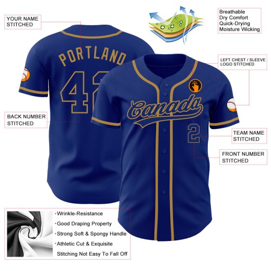 Custom Royal Royal-Old Gold Authentic rugby Jersey Custom Royal Royal-Old Gold Authentic rugby Jersey