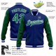 Custom Royal Kelly Green-White Bomber Full-Snap Varsity Letterman Two Tone Jacket Custom Royal Kelly Green-White Bomber Full-Snap Varsity Letterman Two Tone Jacket