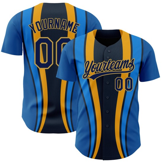 Custom Royal Navy-Old Gold 3D Pattern Design Side Stripes Authentic rugby Jersey Custom Royal Navy-Old Gold 3D Pattern Design Side Stripes Authentic rugby Jersey