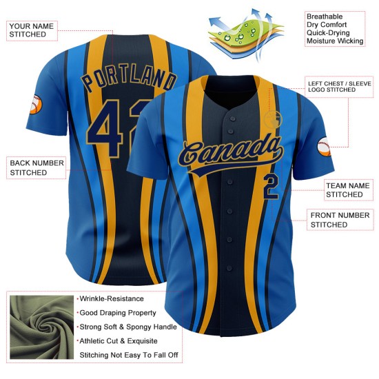 Custom Royal Navy-Old Gold 3D Pattern Design Side Stripes Authentic rugby Jersey Custom Royal Navy-Old Gold 3D Pattern Design Side Stripes Authentic rugby Jersey