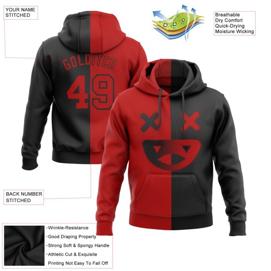 Custom Stitched Black Red 3D Skull Fashion Sports Pullover Sweatshirt Hoodie Custom Stitched Black Red 3D Skull Fashion Sports Pullover Sweatshirt Hoodie