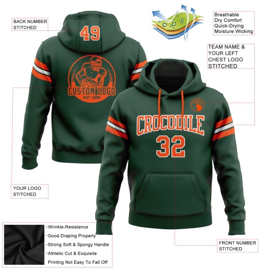 Custom Stitched Green Orange-White Football Pullover Sweatshirt Hoodie Custom Stitched Green Orange-White Football Pullover Sweatshirt Hoodie