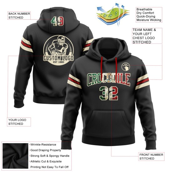 Custom Stitched Black Vintage Mexican Flag Cream-Red Football Pullover Sweatshirt Hoodie Custom Stitched Black Vintage Mexican Flag Cream-Red Football Pullover Sweatshirt Hoodie
