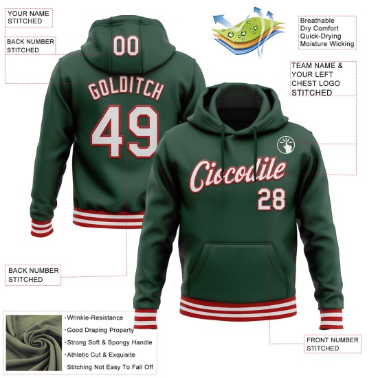 Custom Stitched Green White-Red Sports Pullover Sweatshirt Hoodie Custom Stitched Green White-Red Sports Pullover Sweatshirt Hoodie
