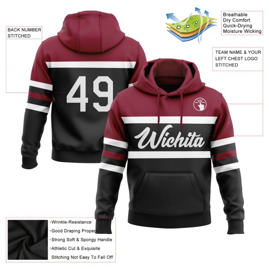Custom Stitched Black White-Crimson Line Sports Pullover Sweatshirt Hoodie Custom Stitched Black White-Crimson Line Sports Pullover Sweatshirt Hoodie