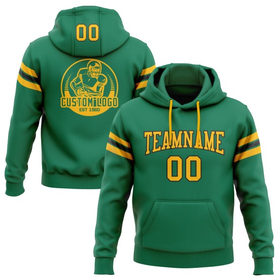 Custom Stitched Kelly Green Gold-White Football Pullover Sweatshirt Hoodie Custom Stitched Kelly Green Gold-White Football Pullover Sweatshirt Hoodie