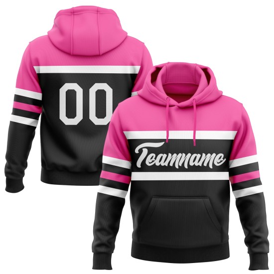 Custom Stitched Black White-Pink Line Sports Pullover Sweatshirt Hoodie Custom Stitched Black White-Pink Line Sports Pullover Sweatshirt Hoodie