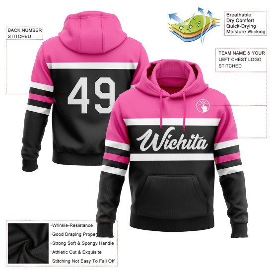 Custom Stitched Black White-Pink Line Sports Pullover Sweatshirt Hoodie Custom Stitched Black White-Pink Line Sports Pullover Sweatshirt Hoodie