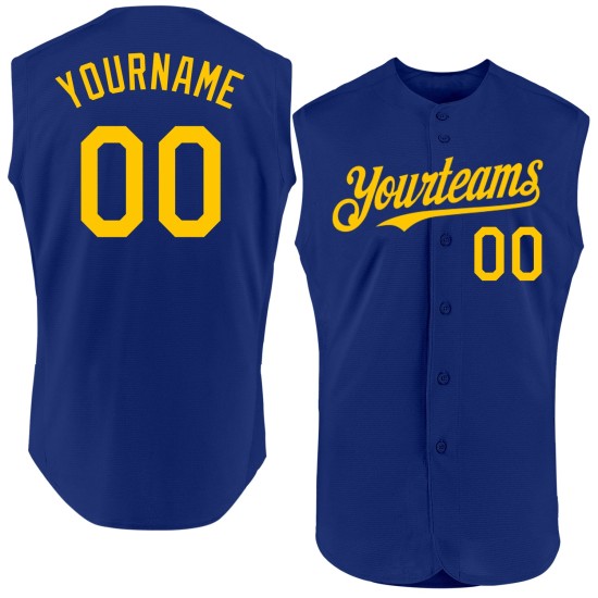Custom Royal Yellow Authentic Sleeveless rugby Jersey Custom Royal Yellow Authentic Sleeveless rugby Jersey