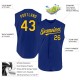 Custom Royal Yellow Authentic Sleeveless rugby Jersey Custom Royal Yellow Authentic Sleeveless rugby Jersey