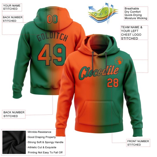Custom Stitched Kelly Green Orange-Black Gradient Fashion Sports Pullover Sweatshirt Hoodie Custom Stitched Kelly Green Orange-Black Gradient Fashion Sports Pullover Sweatshirt Hoodie