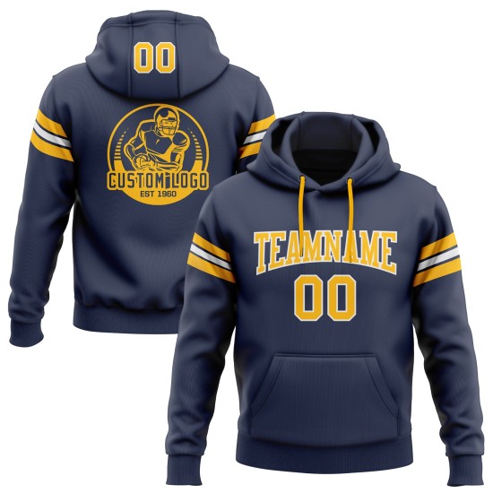 Custom Stitched Navy Gold-White Football Pullover Sweatshirt Hoodie Custom Stitched Navy Gold-White Football Pullover Sweatshirt Hoodie