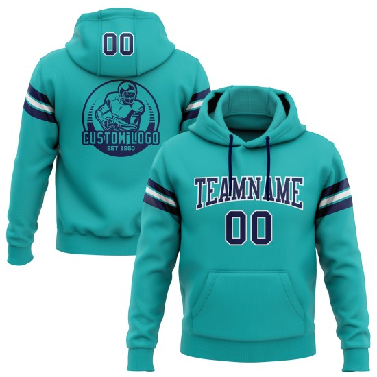 Custom Stitched Aqua Navy-White Football Pullover Sweatshirt Hoodie Custom Stitched Aqua Navy-White Football Pullover Sweatshirt Hoodie