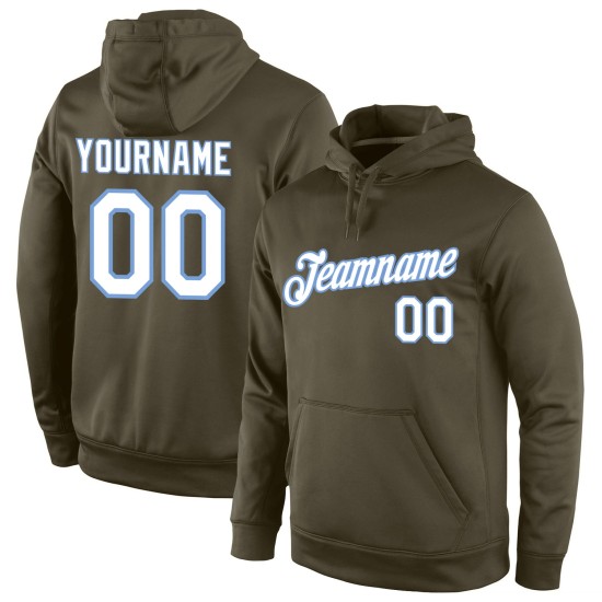 Custom Stitched Olive White-Light Blue Sports Pullover Sweatshirt Salute To Service Hoodie Custom Stitched Olive White-Light Blue Sports Pullover Sweatshirt Salute To Service Hoodie