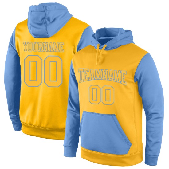 Custom Stitched Gold Gold-Light Blue Sports Pullover Sweatshirt Hoodie Custom Stitched Gold Gold-Light Blue Sports Pullover Sweatshirt Hoodie