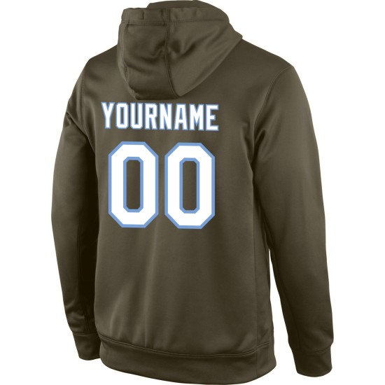 Custom Stitched Olive White-Light Blue Sports Pullover Sweatshirt Salute To Service Hoodie Custom Stitched Olive White-Light Blue Sports Pullover Sweatshirt Salute To Service Hoodie