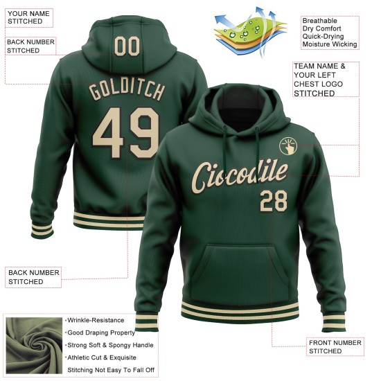 Custom Stitched Green Cream-Black Sports Pullover Sweatshirt Hoodie Custom Stitched Green Cream-Black Sports Pullover Sweatshirt Hoodie