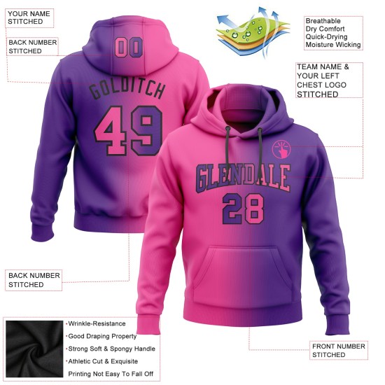 Custom Stitched Purple Pink-Black Gradient Fashion Sports Pullover Sweatshirt Hoodie Custom Stitched Purple Pink-Black Gradient Fashion Sports Pullover Sweatshirt Hoodie